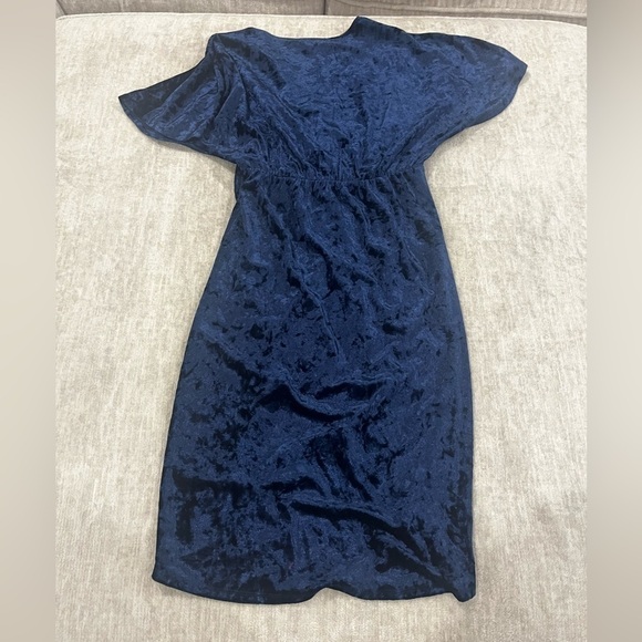 COPY - Sunday In Brooklyn Anthropologie Blue Velvet Plisse V Neck Dress - Picture 4 of 4